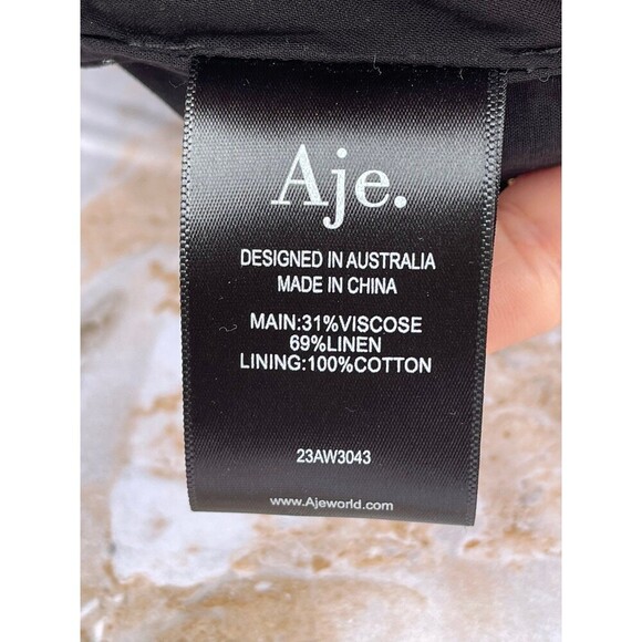 Aje Black Linen-Blend Elements Flared Pant, Brand Size 8 - Picture 12 of 12